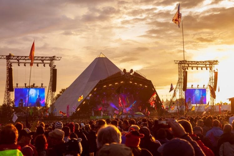 Glastonbury Festival Pyramid Stage at Sunset