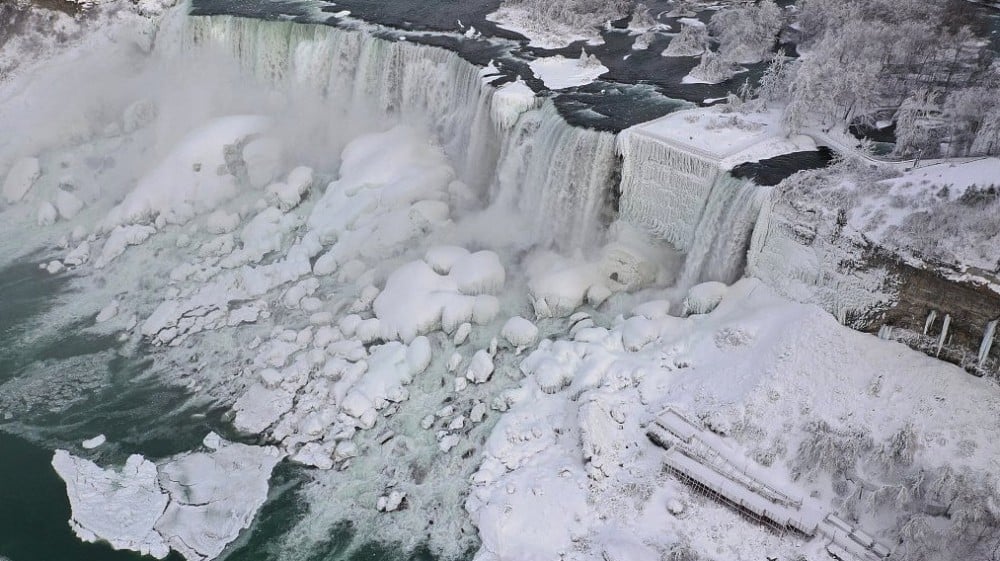 Niagara Falls partially freezes over as US cold snap hits Canada - Pictures