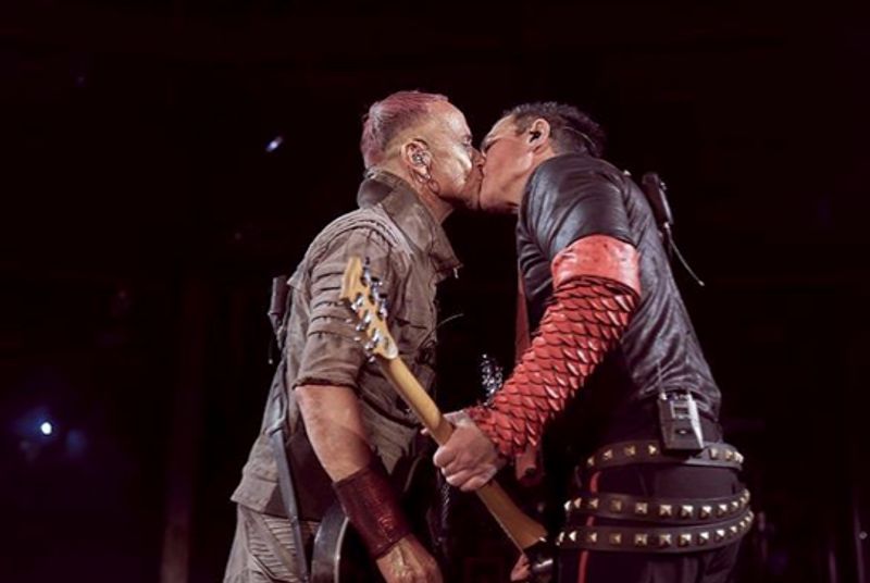 Rammstein members kiss while performing in Russia to protest anti-LGBTQ laws