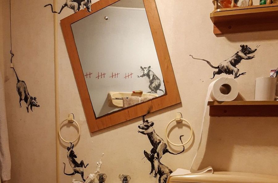 Banksy unveils new 'working from home' installation
