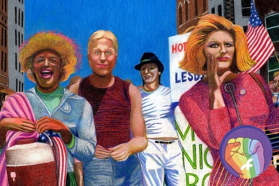 Marsha P. Johnson, Joseph Ratanski and Sylvia Rivera in the 1973 NYC Gay Pride Parade by Gary LeGault
