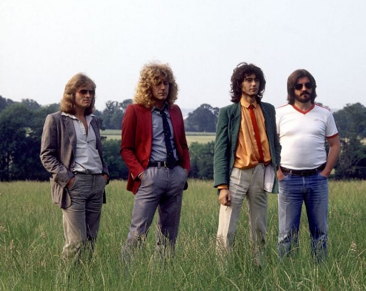 LED ZEPPELIN UK rock group about 1976 from left John Paul Jones, Robert Plant, Jimmy Page and John Bonham