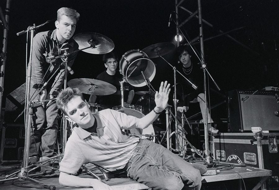 The Smiths Pop Group Manchester Band Pop Group l r Andy Rouke Mike Joyce drums Johnny Marr and Morrissey