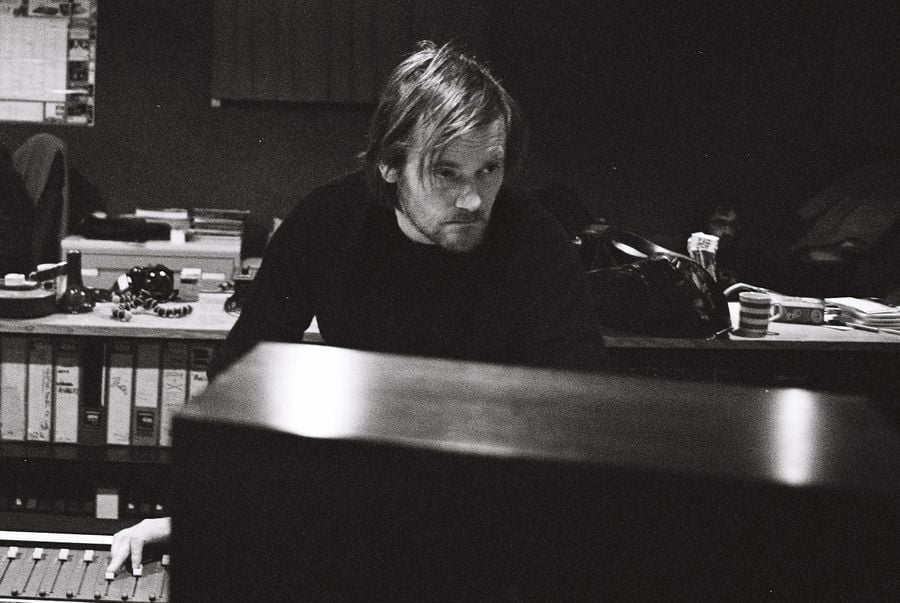 Geoff Barrow, at the mixing desk in State of Art Studio, Bristol