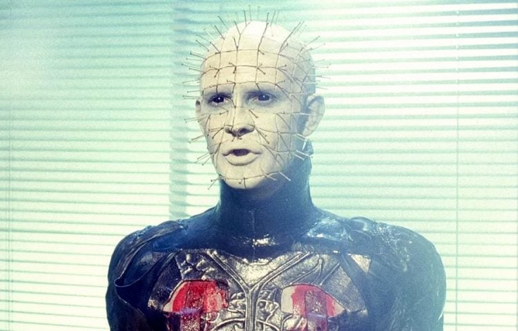 Hellraiser (1987) directed by Clive Barker and starring Andrew Robinson, Clare Higgins, Ashley Laurence. Pinhead, one of the leaders of the Cenobites