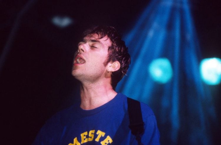 Blur performing at the Glastonbury Festival 1998,