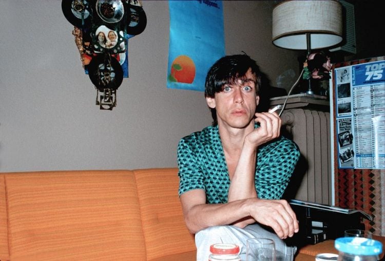 American singer and composer Iggy Pop waiting in his record company office, Artista Records, in New York. 1981