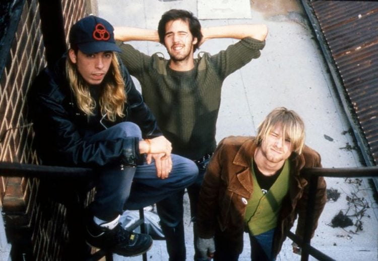 NIRVANA American rock group in October 1990. From left: Dave Grohl, Krist Novoselic, Kurt Cobain