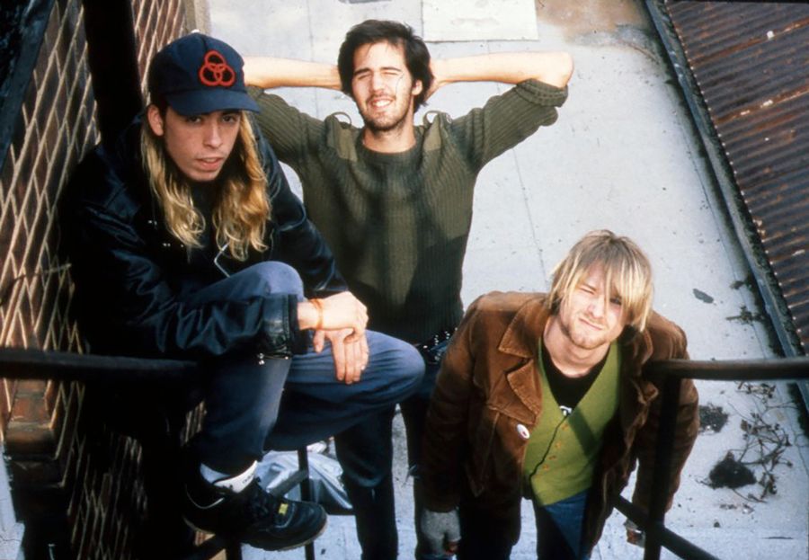 NIRVANA American rock group in October 1990. From left: Dave Grohl, Krist Novoselic, Kurt Cobain