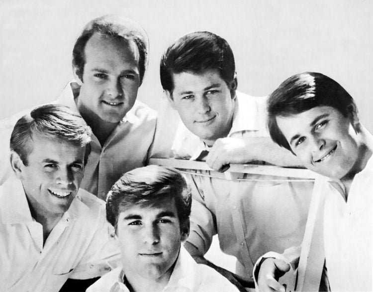 BEACH BOYS Promotional photo of US group in 1964. From left - Al Jardine, Mike Love, Bruce Johnson, Brian Wilson, Carl Wilson
