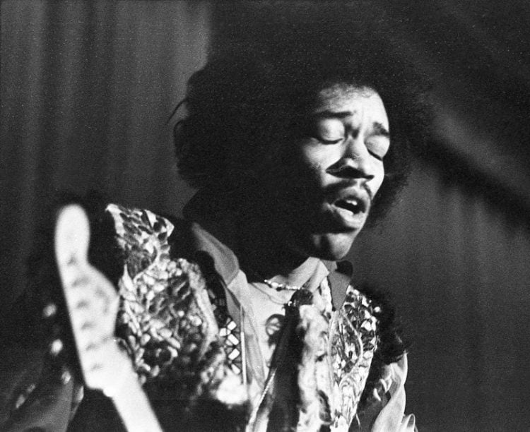 Jimi Hendrix, US artist, musician, composer and guitarist performs during a concert in Gothenburg Sweden 1969