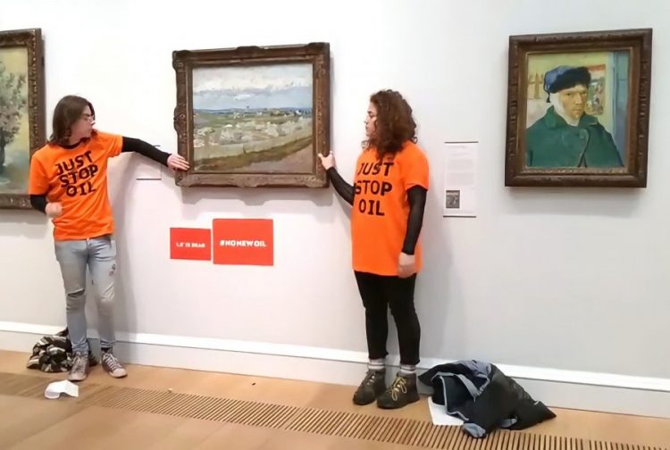 Climate protestors glue themselves to Vincent van Gogh painting