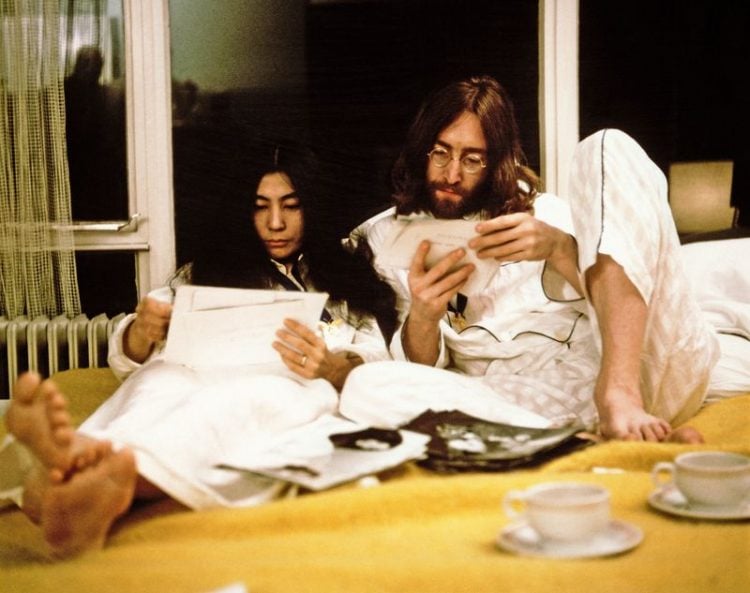 The Beatles John and Yoko during their week long Bed in for Peace at Queen Elizabeth Hotel, Montreal, Canada, May 1969