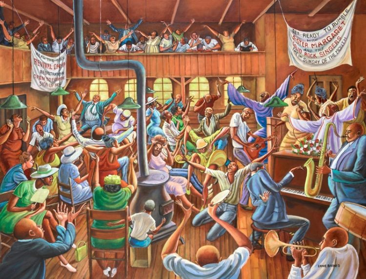 Ernie Barnes painting, 'Solid Rock Congregation',