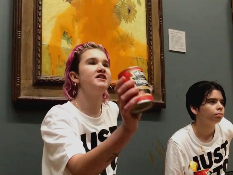 Just Stop Oil activists throw soup on Vincent Van Gogh's 'Sunflowers' London's National Gallery