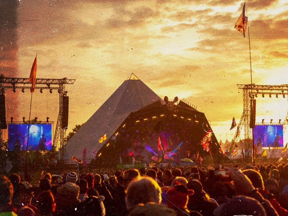Glastonbury Festival Pyramid Stage at Sunset