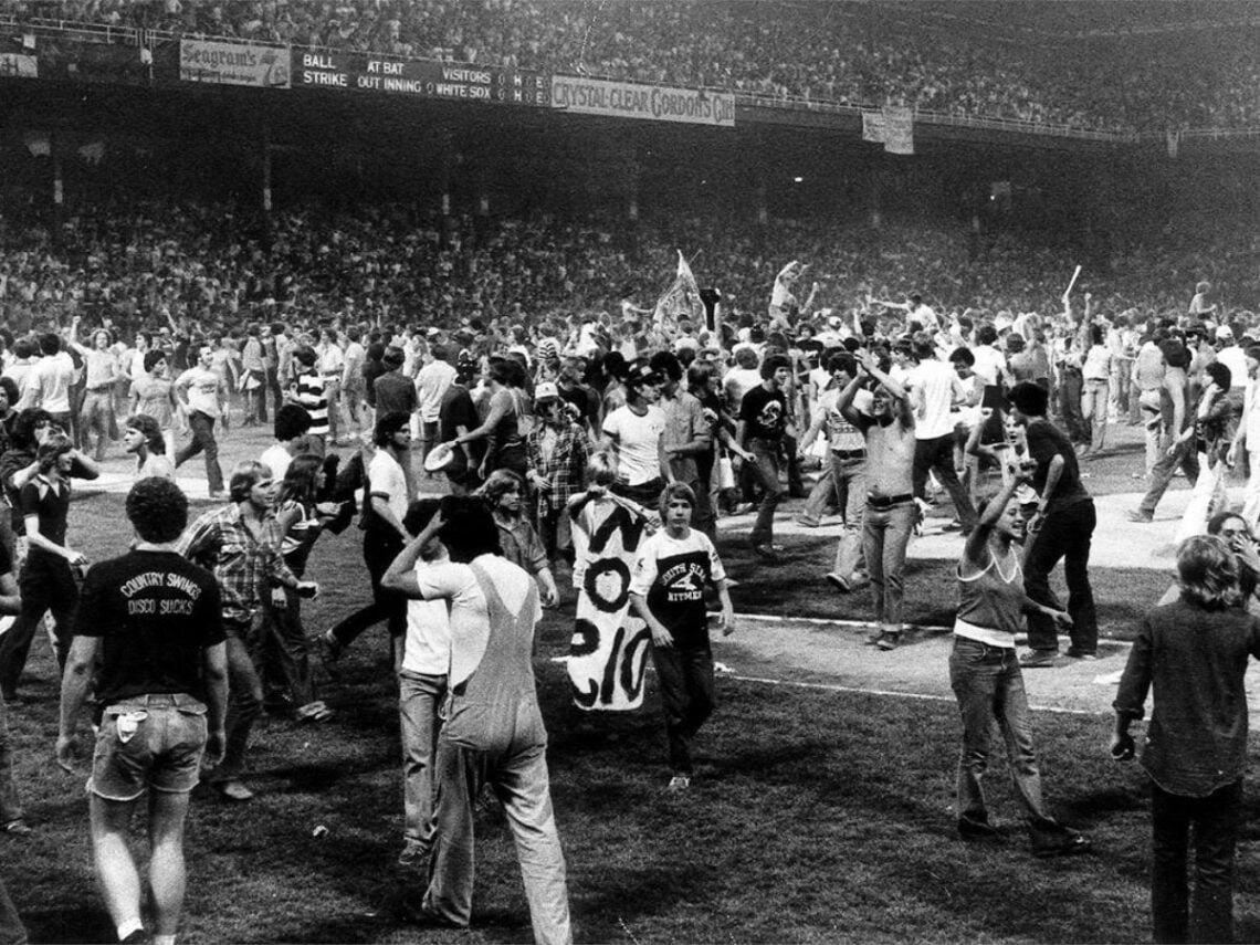 A photograph taken during Disco Demolition Night in 1979.