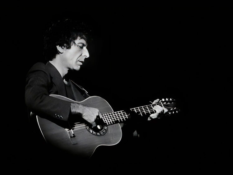 Leonard Cohen on stage in London during his 'Recent Songs' Tour, 1979