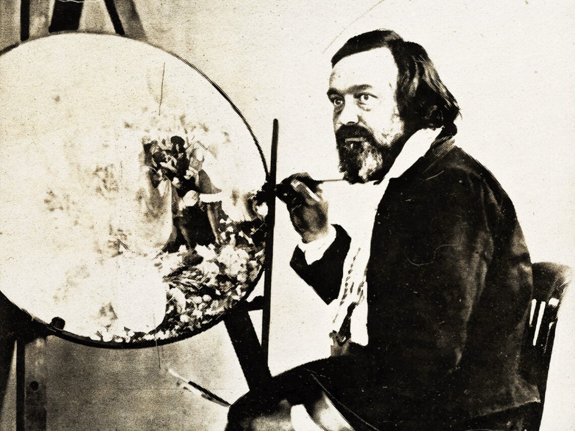 Portrait of British painter Richard Dadd (1817-1886) showing painting Contradiction: Oberon and Titania