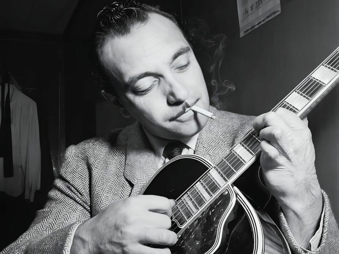 on Django Reinhardt at the Aquarium jazz club in New York, NY, 1946