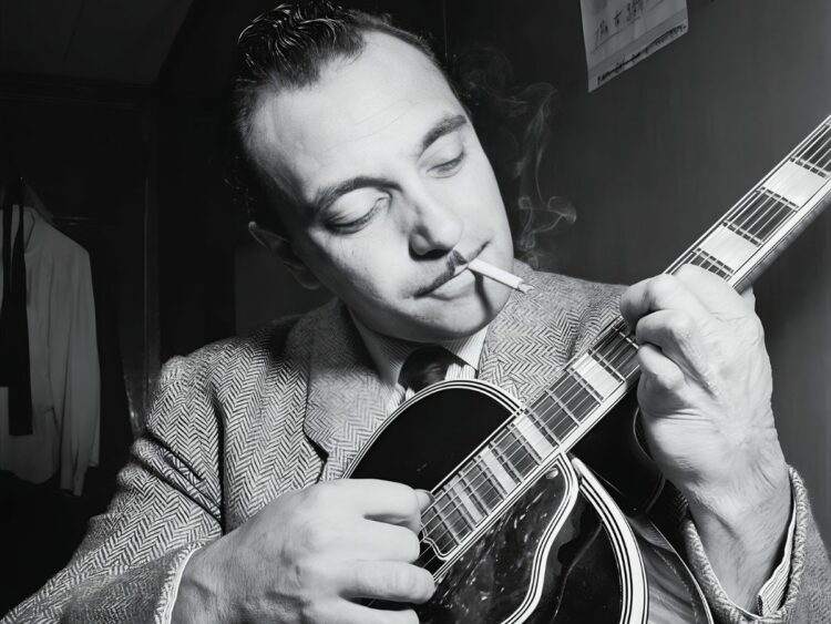 on Django Reinhardt at the Aquarium jazz club in New York, NY, 1946