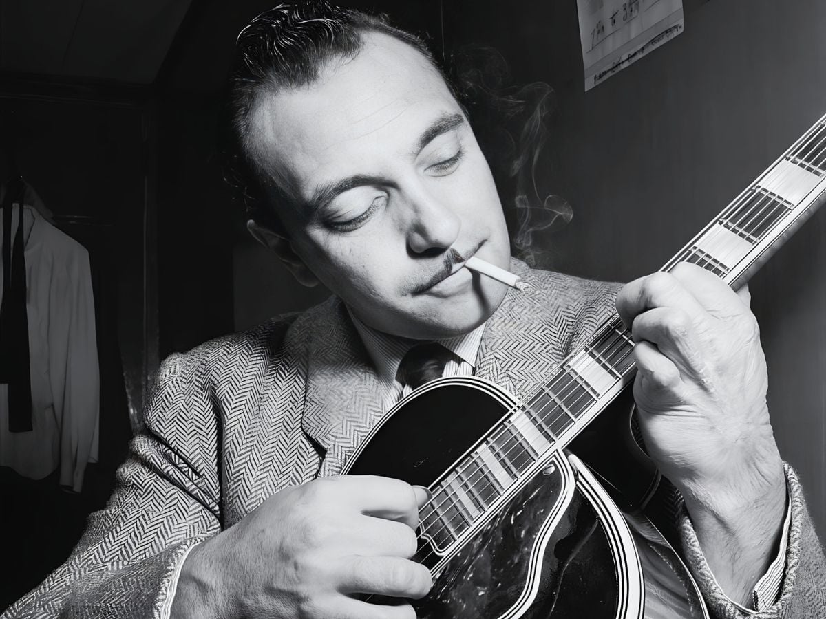 on Django Reinhardt at the Aquarium jazz club in New York, NY, 1946