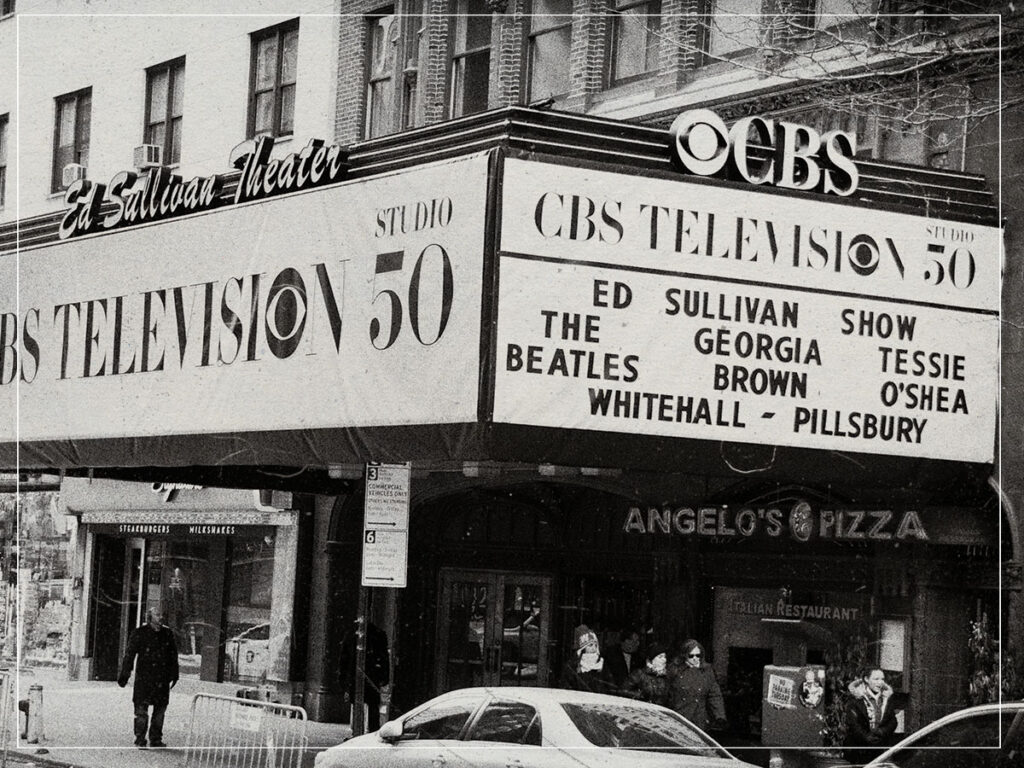 The Ed Sullivan Theater Marquee was made to look as it was in 1964 for The Beatles' performance