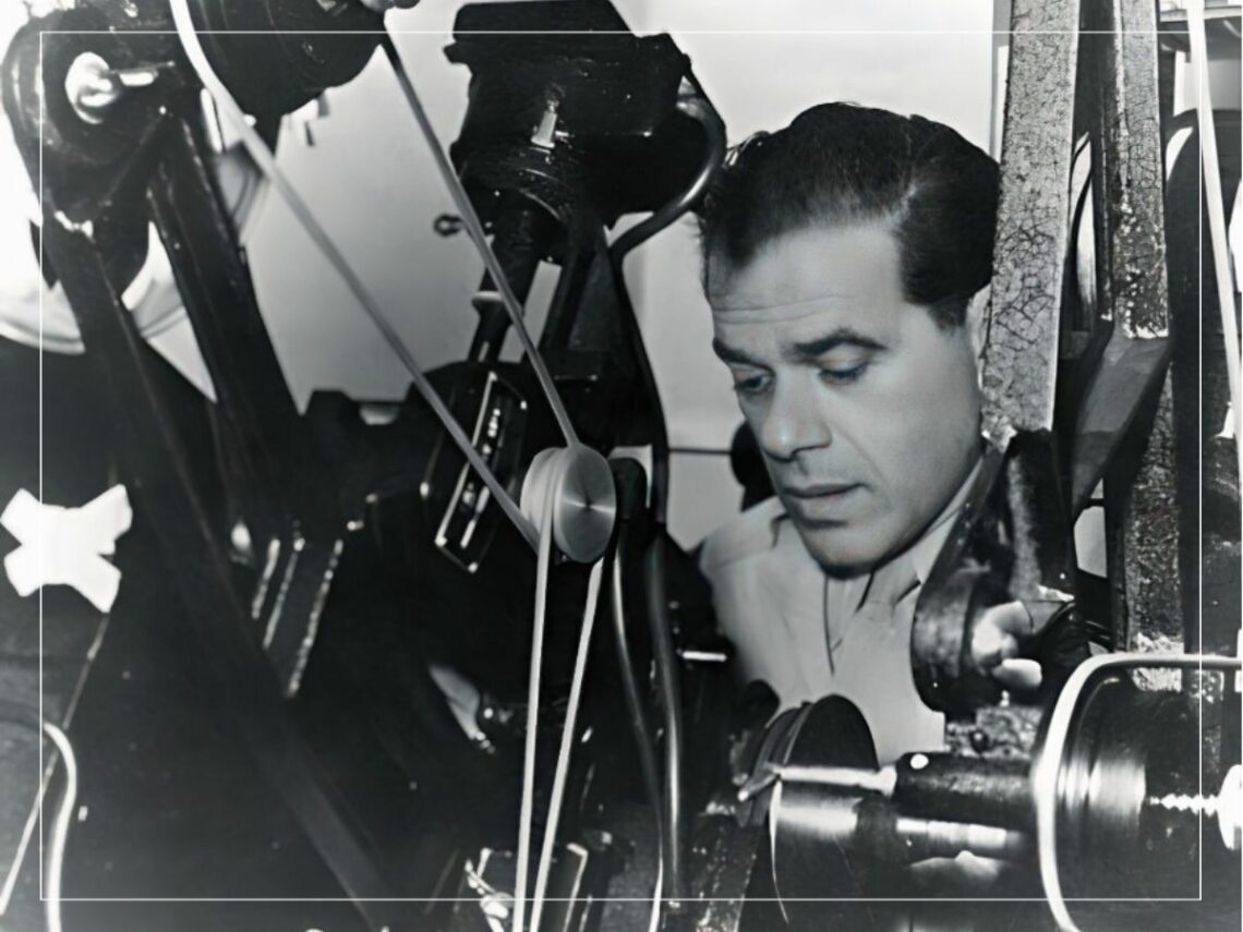 Frank Capra cuts Army film as a Signal Corps Reserve major during World War II. (This photo taken circa 1943.)