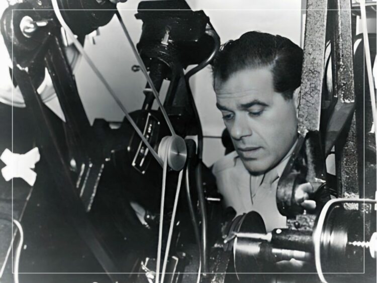Frank Capra cuts Army film as a Signal Corps Reserve major during World War II. (This photo taken circa 1943.)
