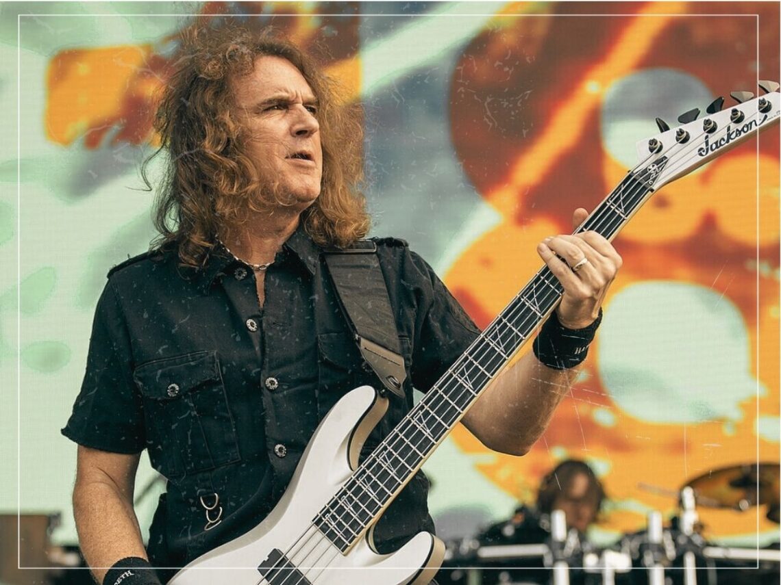 Dave Ellefson of Megadeth performing during the River City Rockfest at the AT&T Center in San Antonio, Texas on May 29, 2016.