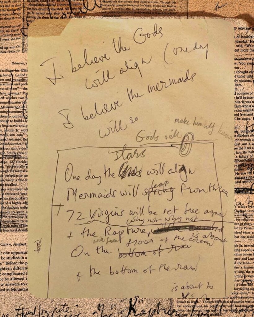 Mermaids and massacres- Lyric draft found in a book formerly owned by Nick Cave
