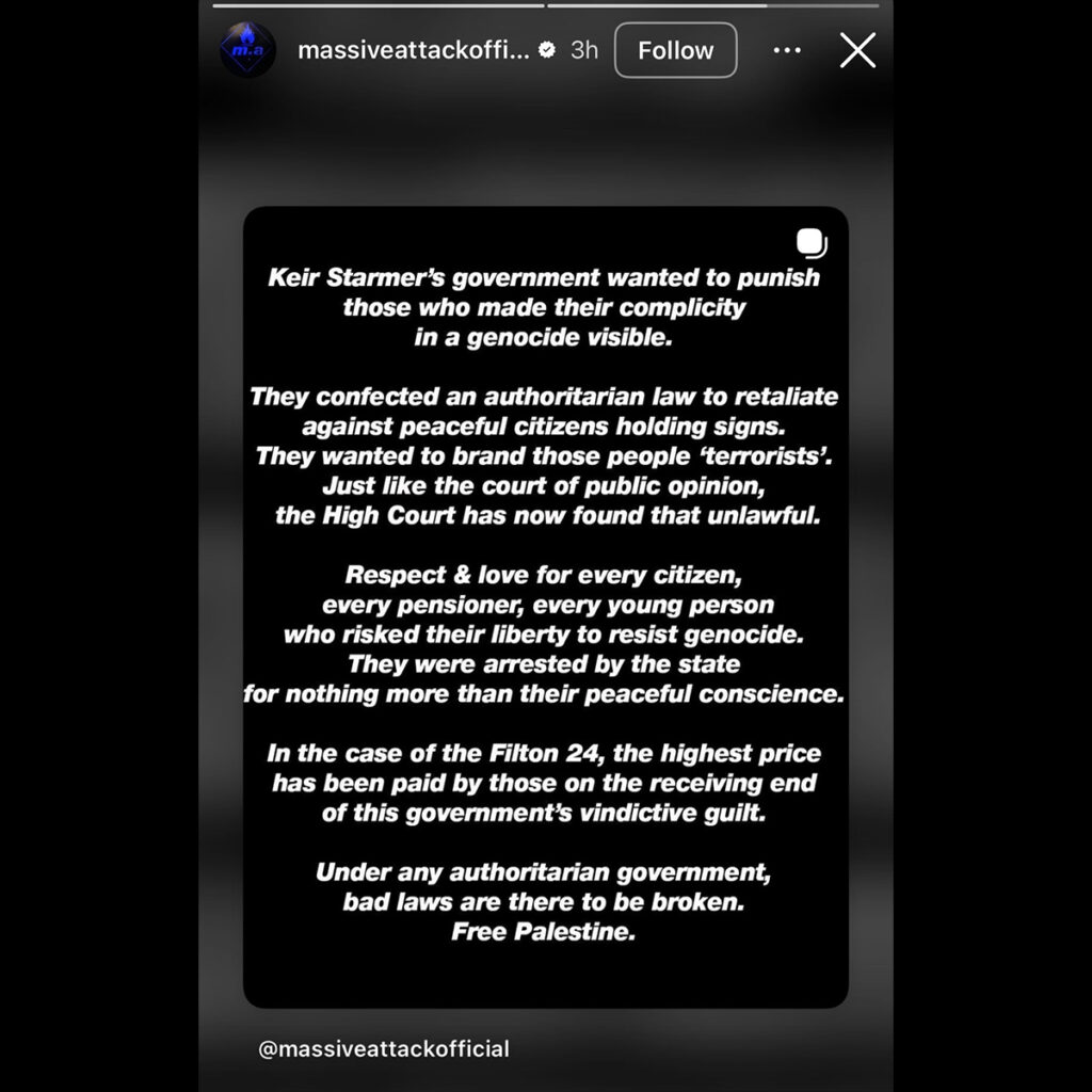 Massive Attack Statement - Palestine Action - 2026