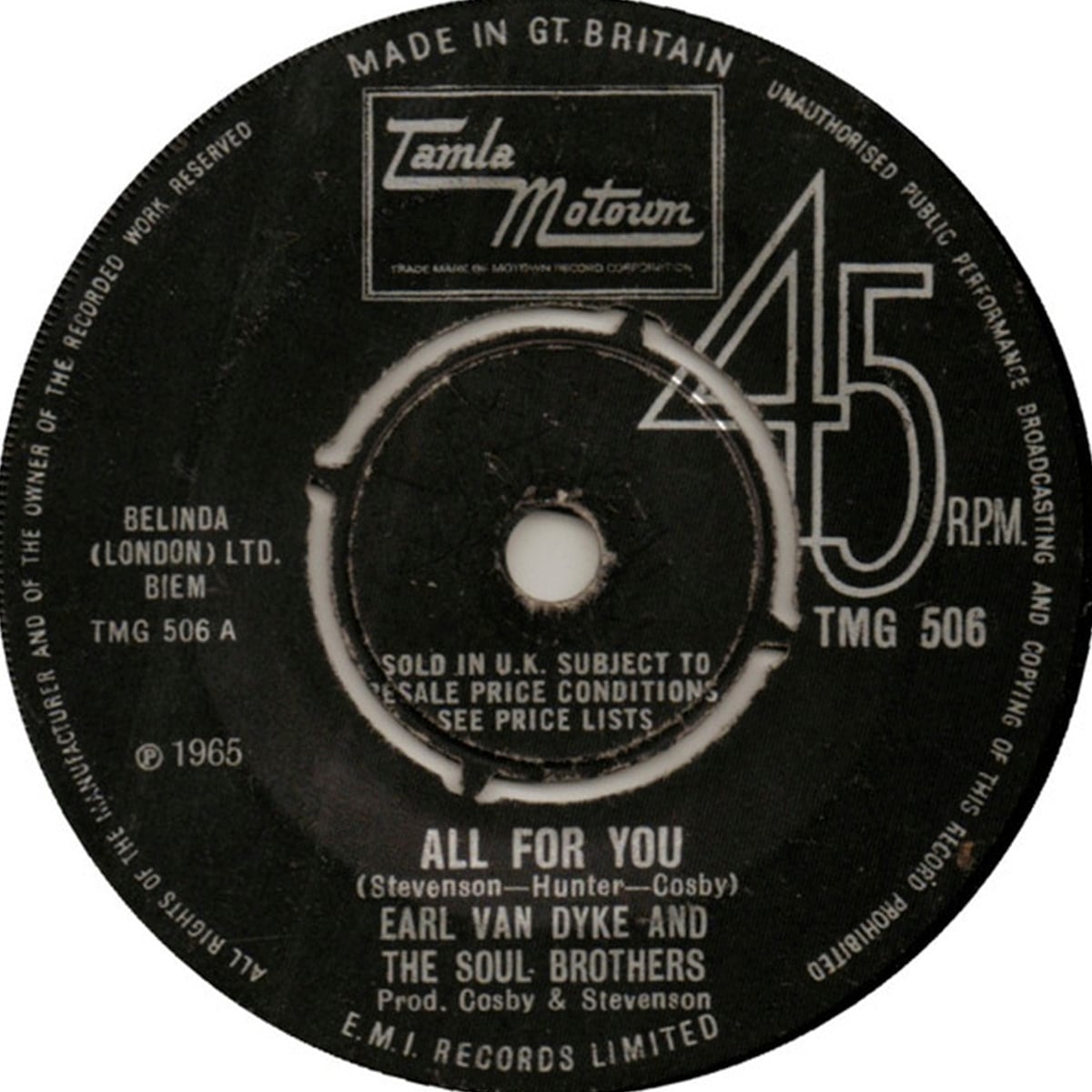 Earl Van Dyke And The Soul Brothers - 'All For You' - 1965